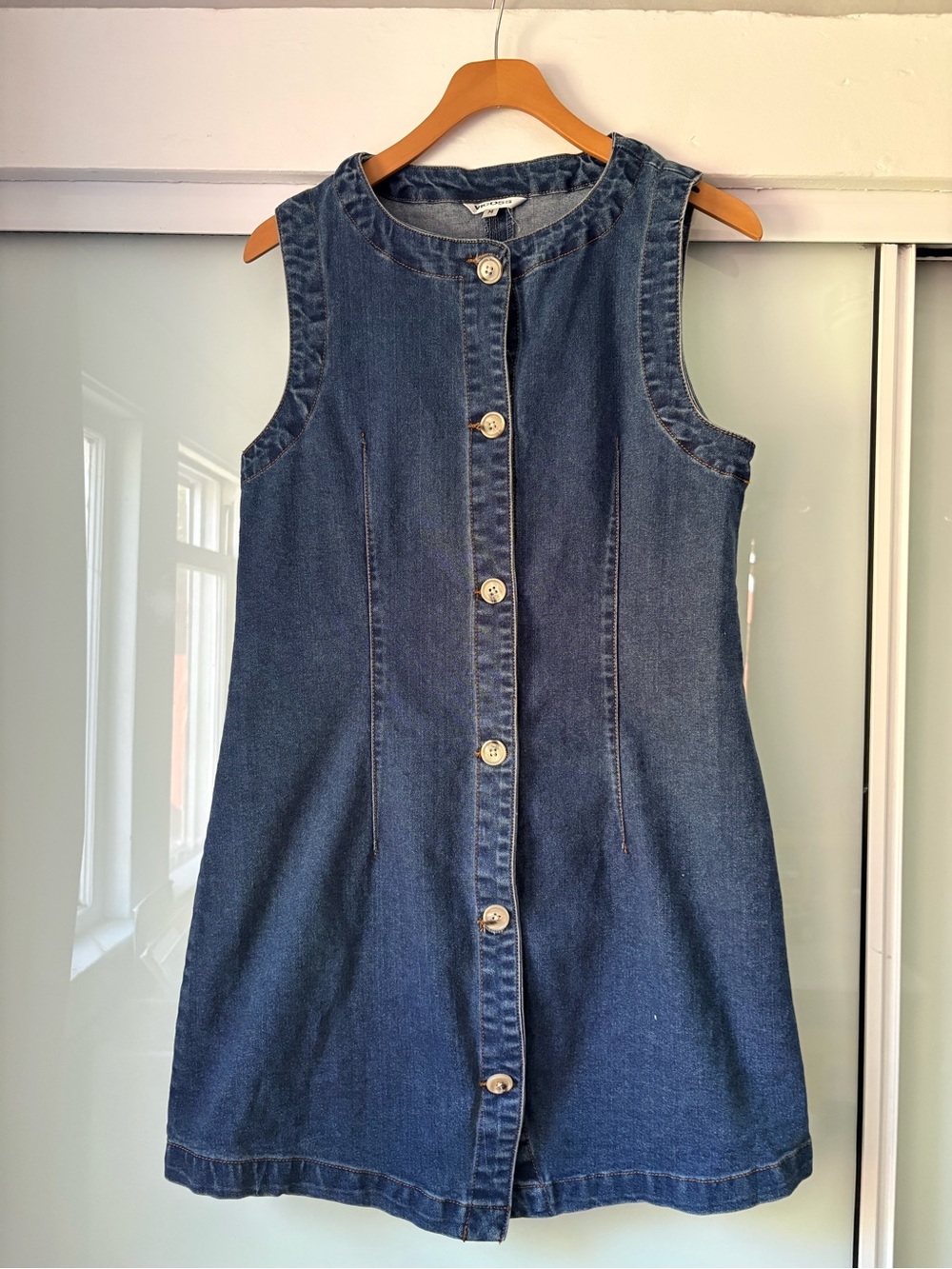 Vigoss Sleeveless Button-Front Denim Mini Dress - Dark Blue